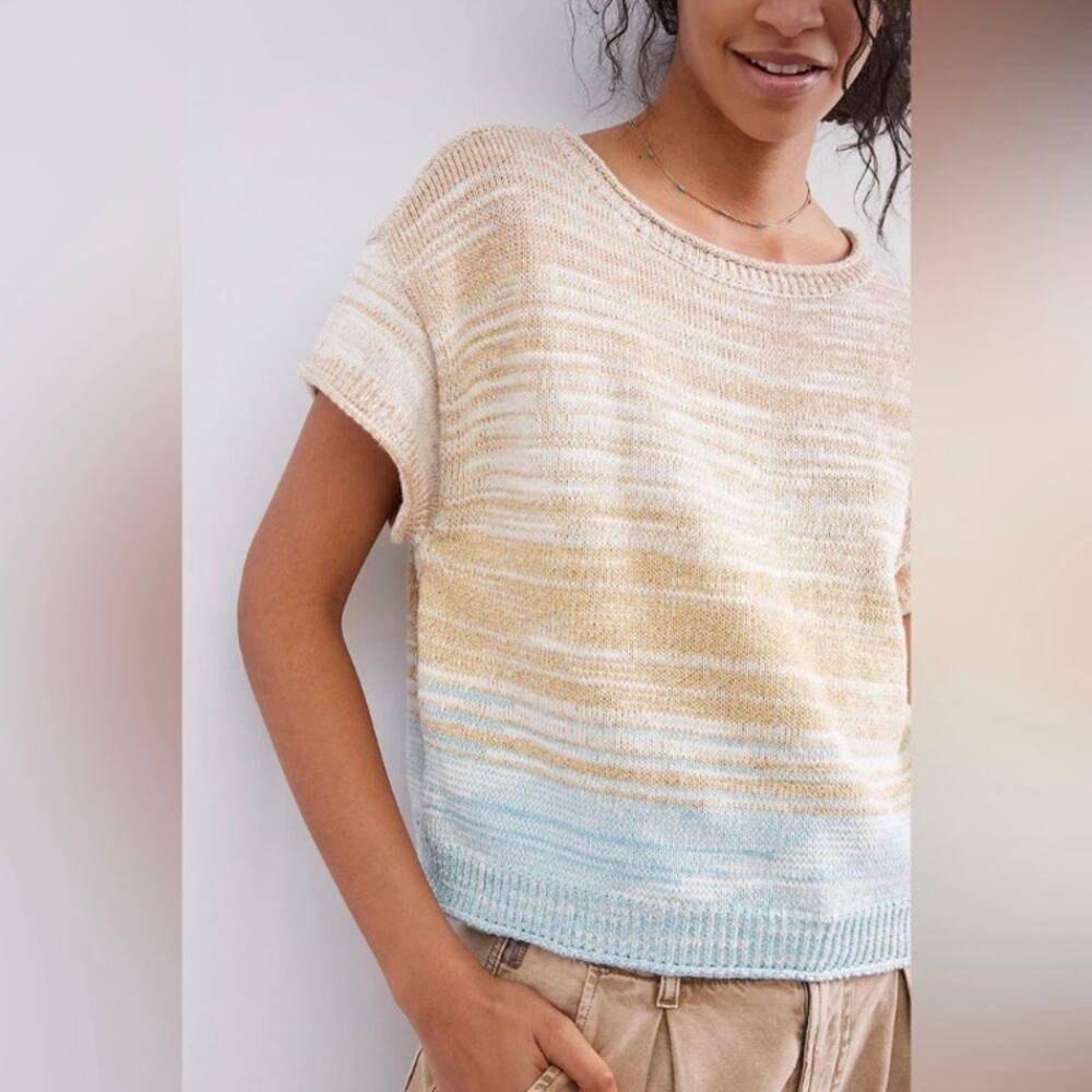 Anthropologie Daily Practice Ombre Off The Shoulder Sweater Knit Top Cap Sleeve